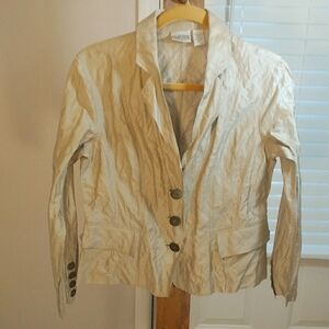 Chicos Tan Silk Blend Scrunch Jacket Blazer Size Small (0) Buttons Pockets